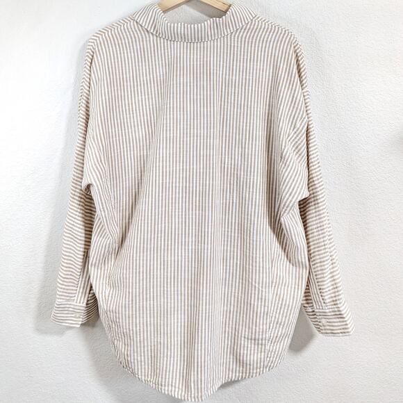 Vineyard Vines Beige Stripe Button Up Shirt Pocket Relaxed Cotton Womens 2 - Picture 2 of 8